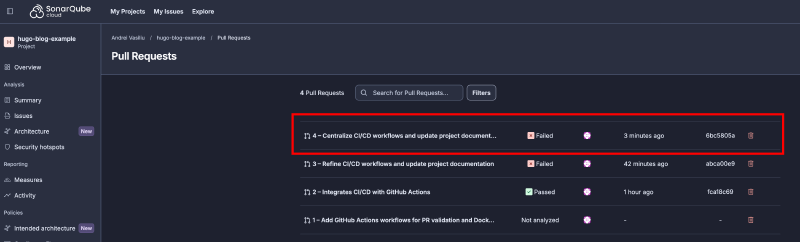 Iteration 1 - SonarCloud PR list
